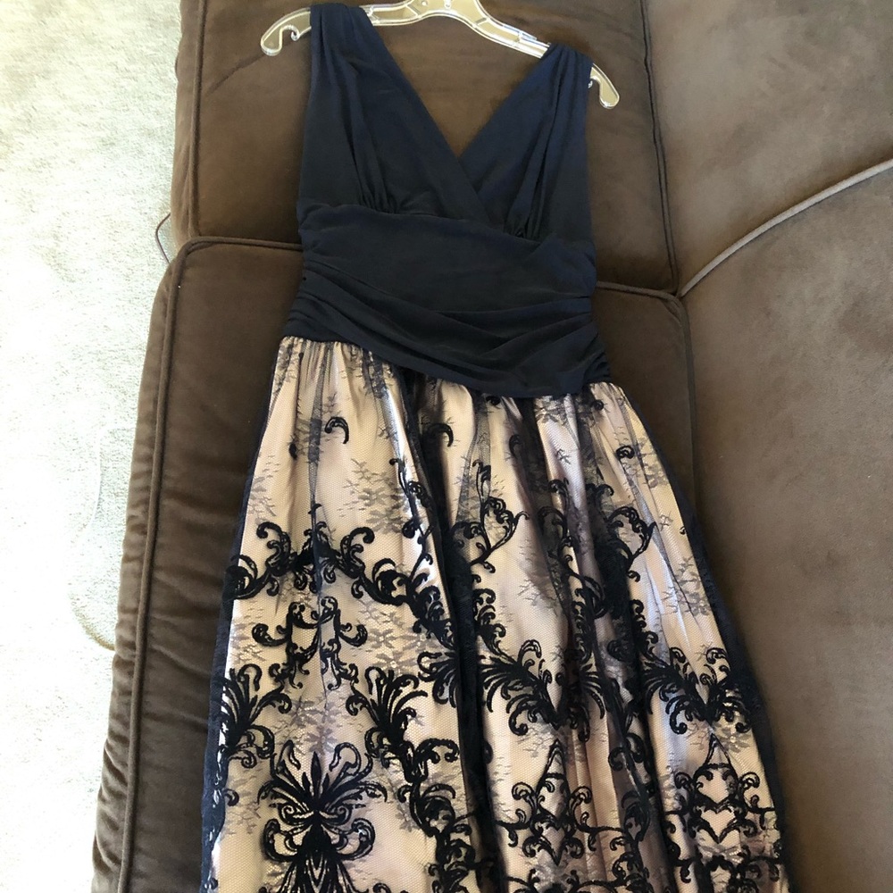 Navy Blue and gold lace formal or cocktail dress